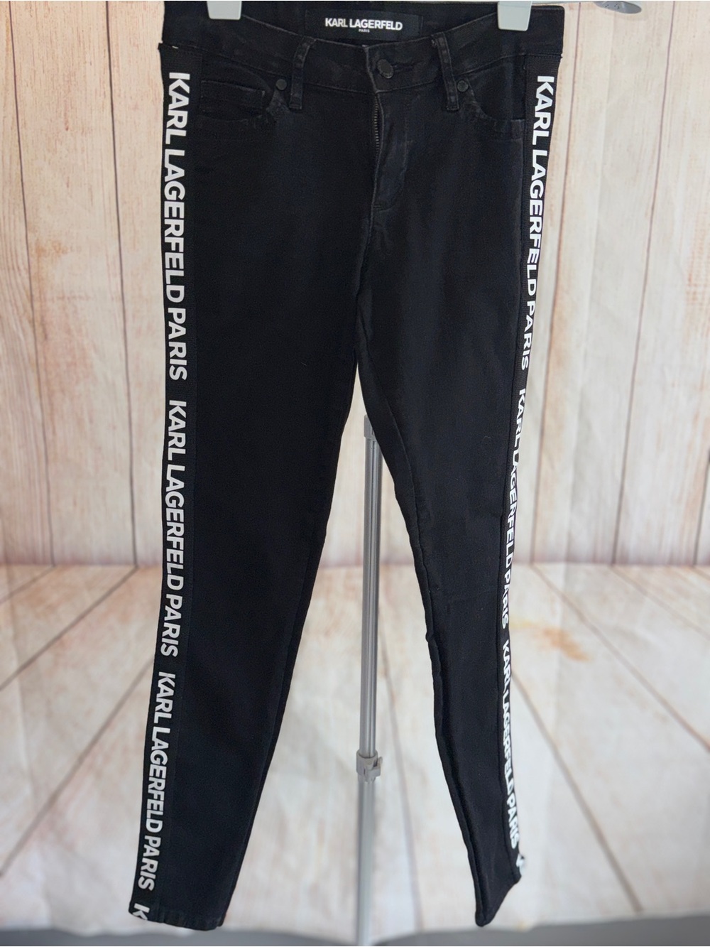 Karl Lagerfeld Paris Black Side-Stripe Jeans for Women Sz 2 - Picture 1 of 5